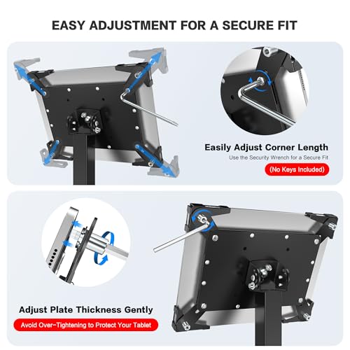 AboveTEK Security iPad Kiosk Floor Stand, Anti-Theft POS Tablet Stands for Retail Business, Height Adjustable Tablet Floor Stand, 360° Swivel Universal Locking Holder Fits 9.7"-13" iPads/iPad Pro/Air - color: Black