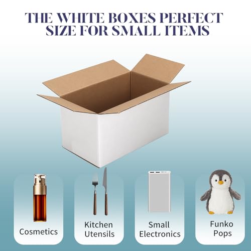 Shipping Boxes 7x4x4 Set of 25, White Corrugated Cardboard Box for Mailing Business Packaging - size: 7x4x4 Inches