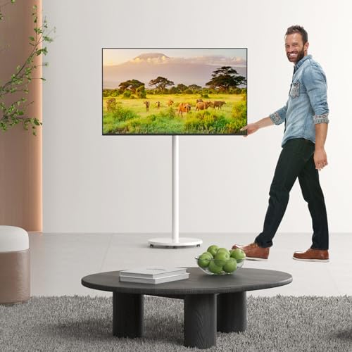 Suptek Mobile Cart for 13-42" Displays, Adjustable Rolling TV Stand with VESA Mount, Compatible with Touch Screen Monitor and Portable TV, White (ML1332BW)