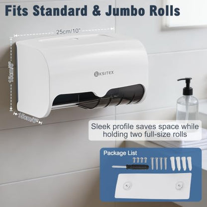 Double Toilet Paper Holder Wall Mount,Hold Two Rolls*4.5”,White - color: White