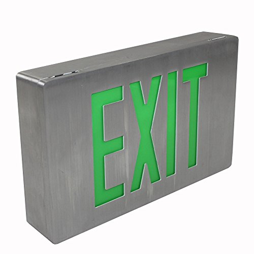 Isolite Green Die-Cast All Brushed Aluminum LED Emergency Exit Sign Light LPDC Series 120/277 Green Letters