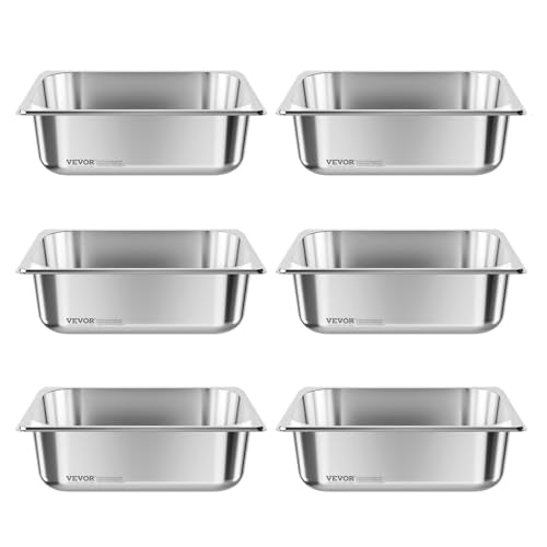 VEVOR 6 Pack Stainless Steam Hotel Pans, 1/2 Size Table Steam Pan, 4 Inch Deep Anti Jam Restaurant Supplies Reusable Rustproof Catering Storage for Home, Party, Restaurant, Hotel, Buffet - size: 1/2 Size, style: 4 Inch Deep