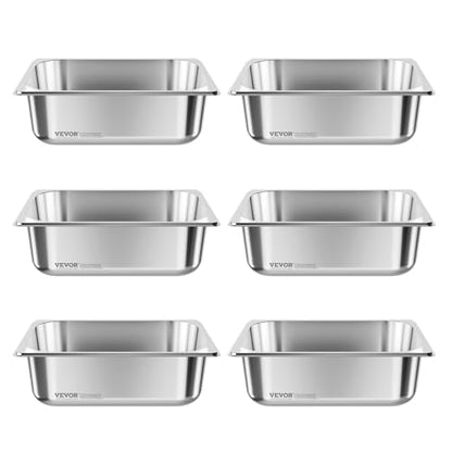 VEVOR 6 Pack Stainless Steam Hotel Pans, 1/2 Size Table Steam Pan, 4 Inch Deep Anti Jam Restaurant Supplies Reusable Rustproof Catering Storage for Home, Party, Restaurant, Hotel, Buffet - size: 1/2 Size, style: 4 Inch Deep