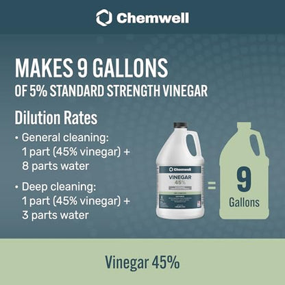 Chemwell 45% Vinegar (1 Gallon) - General Purpose All-Natural Multi-Surface Cleaner for Home, Patio & Commercial - High Performance, Powerful Concentrated Acetic Acid - Made in USA - color: 45% - 1 Gallon