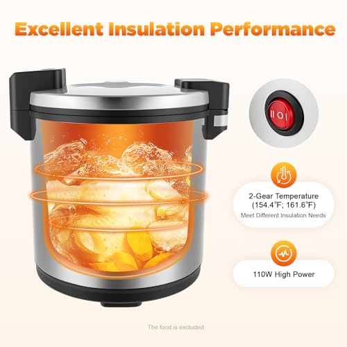 Electric Rice Warmer, 23L/6Gal Commercial Stainless Steel Electric Food Warmer with Rice Spoon & Cover Heavy Duty Rice Warmer 100 Cups Adjustable Warm Function Only (Silver) - color: Silver