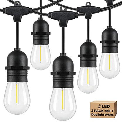 Lakumu 2-Pack 96FT Outdoor String Lights with E12 Filament S14 LED Bulbs - color: Black-5000K, size: 96FT(48FT*2)