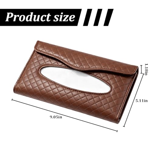 Car Visor Tissue Holder, Clip-on, Large Opening, PU Leather, Brown - color: Brown
