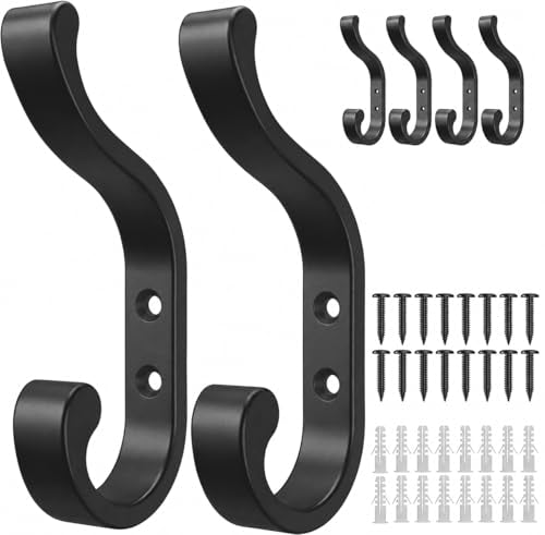 bussdis Wall-Mount Coat Hooks, Heavy Duty 30LB Hooks for Hanging Coats, Bags, Backpacks, Keys, Hats – Black Metal Hooks for Wall,Door (6 Pack) - color: Black, size: 6 Pack