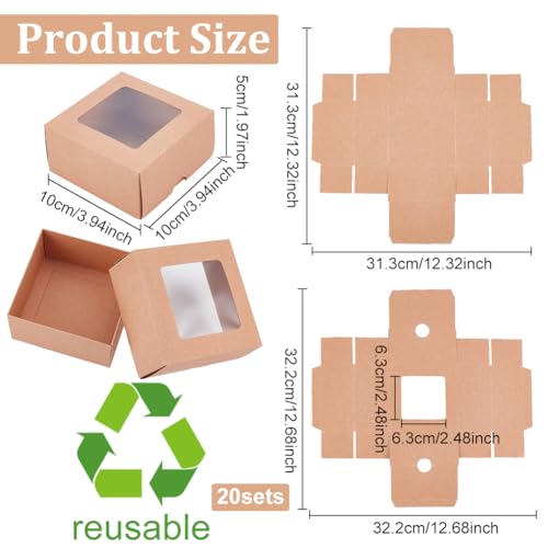 BENECREAT 12PCS Brown Kraft Paper Box with Clear Window, 3.94x3.94x1.97inch Square Kraft Paper Gift Box, Suitable for Wedding Party Gifts, Jewelry Packaging - color: Brown, size: 1 Count (Pack of 12)