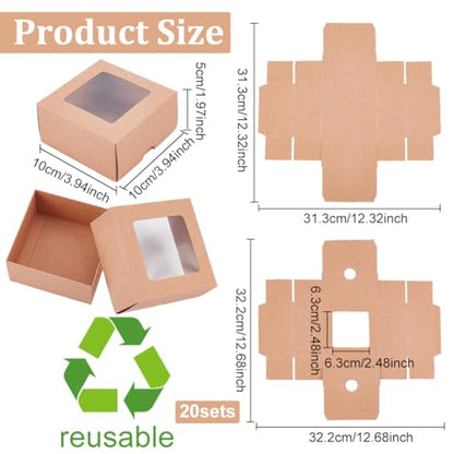 BENECREAT 12PCS Brown Kraft Paper Box with Clear Window, 3.94x3.94x1.97inch Square Kraft Paper Gift Box, Suitable for Wedding Party Gifts, Jewelry Packaging - color: Brown, size: 1 Count (Pack of 12)