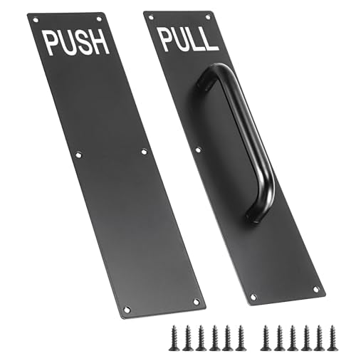 Sumnacon 1 Set 16" Stainess Steel Door Handle Pull Push Plate Handle,Black - color: Black, size: 15.7x3.9 Inches