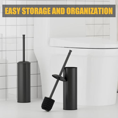 BESy Toilet Brush and Holder, Toilet Cleaner Bowl Set with Two Brush with Extra Long Handle, Durable Bristles Toilet Scrubber and Covered Holder, Drip-Proof Stainless Steel Matte Black - color: Matte Black