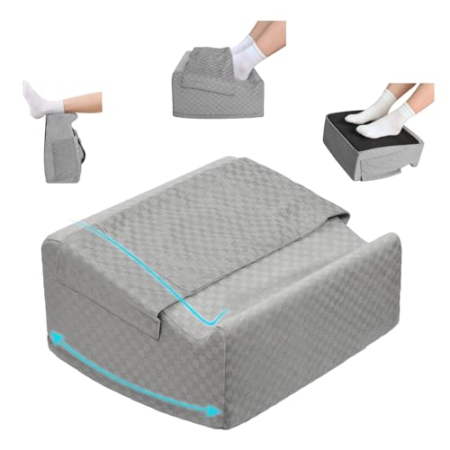 Under Desk Footrest with Rocking Base & Warming Cover, Gray Check - color: Gray Checkered Pattern, size: 12.6" L x 15" W x 7.3"