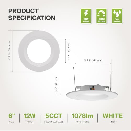 ASD 12 Pack Retrofit LED Recessed Lighting 6 Inch, 5CCT Wafer Lights - color: White, size: 12 Pack