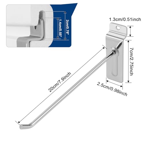Polmart 8" Heavy Duty Slatwall Panel Hooks, Silver (96-Pack, 8-inch) - size: 8 Inch