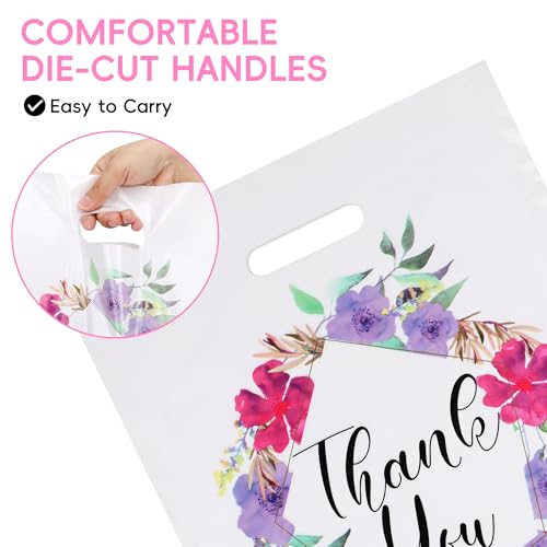 Floral Thank You Bags for Business Small, 50 PCS 12x15 Plastic Bags - color: 50 Pack Floral Thank You Bags
