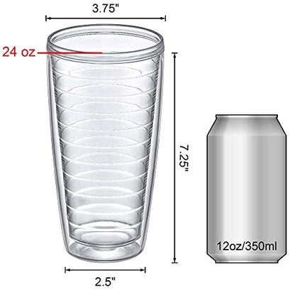 Amazing Abby - Alaska - 24-Ounce Insulated Plastic Tumblers (Set of 4), Double-Wall Plastic Drinking Glasses, All-Clear Reusable Cups, BPA-Free, Shatter-Proof, Dishwasher-Safe - style: All-Clear, 24 oz