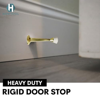 Door Stops 3 Inch Rigid Wall Mounted with Rubber Tip Champagne Brass, 5 Pack | HOWTOOL - color: Champagne Brass