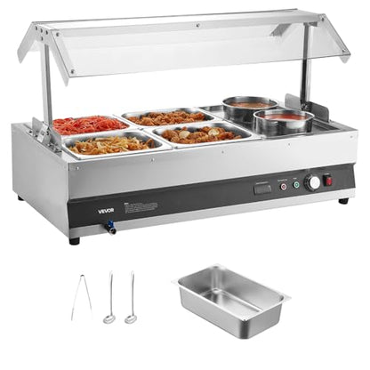 VEVOR Electric Soup Warmer, Two 6.34QT Pots & Four 1/2 Pans, Stainless Steel Commercial Food Warmer with 86~185°F Adjustable Temp, 1500W Bain Marie with Cover, Soup Station for Restaurant, Buffet - size: 2×6L Pots and 4×1/2 Pans