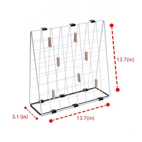 Photo Display Rack, Note Display Rack, Double-sided Photo Metal Rack, Suitable for Use As a Home Desk Photo Organizer, With 20 Wooden Clips, White - color: White
