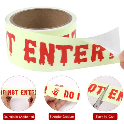 CCINEE 2INx16.4FT Glow in The Dark Halloween Caution Tape, Scary Do Not Enter Adhesive Warning Tape Roll for Indoor Outdoor Halloween Party Yard Haunted House Danger Zone Barricade Decorations