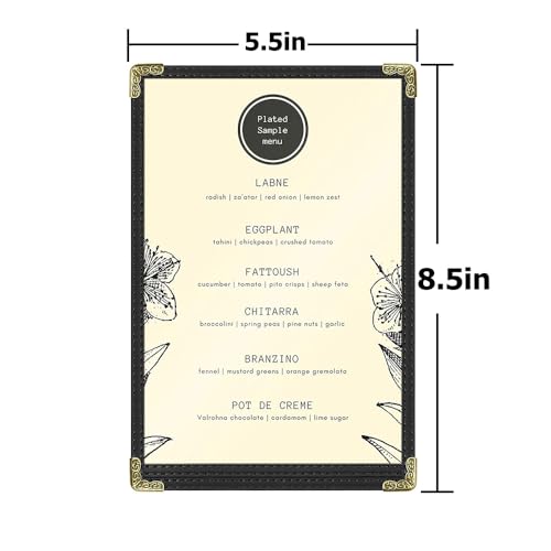 Goodsmart Restaurant Menu Covers – 25 Pack Black 2-View, Top-Loading Menu Holders, Vinyl & Plastic Café Menu Covers, Clear Menu Sleeves, Fits 5.5" x 8.5", Leather-Style Design, Gold Corners - color: Black, size: 1 Page / 2 Views - 5.5" x 8.5"