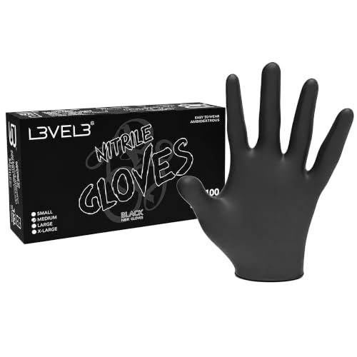 L3 Level 3 Nitrile Gloves - Professional Heavy Duty Disposable Gloves - Latex Free - Fits Snug - Box of 100 - color: Black, size: Small (Pack of 100)