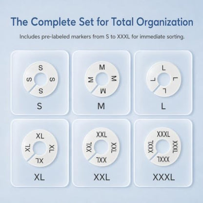 Closet Size Dividers, S-XXXL Markers to Organize Clothes on Racks (White)