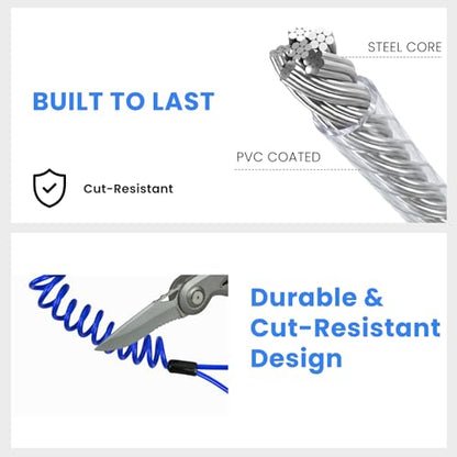 Security Cable Lock 2 Pack, 5FT Self-Coiling Stainless Steel Double Loop Cable, Flexible Anti-Theft Wire for Luggage, Bike, Helmet & Travel Gear (Blue) - color: Blue