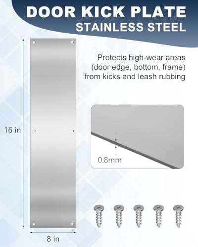 Door Kick Plate 16"x4" Stainless Steel 8Pcs Scratch Kick Push Plates Decor - size: 8 pcs