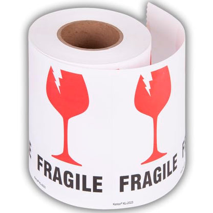 Kenco 3" X 5" Fragile with Broken Glass Safe Handling Stickers for Shipping and Packing - 500 Adhesive Labels Per Roll (5 Pack)