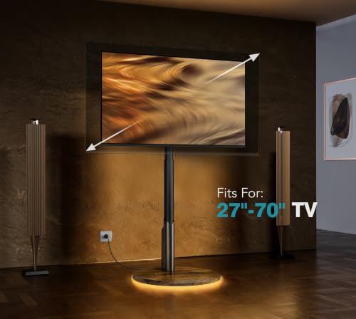 Mobile TV Stand with Power Outlet, Rolling TV Cart for 27-70 Inch OLED LED Monitors, 6 Levels of Height Adjustment, Ambient RGB Lighting on The Bottom Wheels Holds up to 88lbs - color: Rgb Light