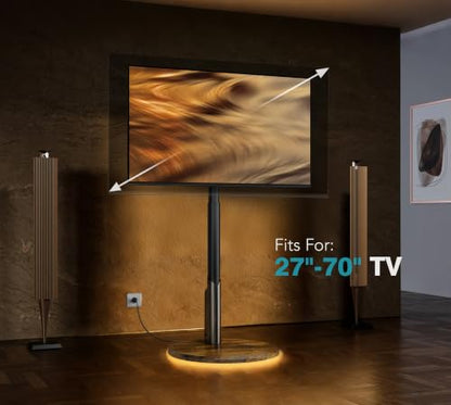 Mobile TV Stand with Power Outlet, Rolling TV Cart for 27-70 Inch OLED LED Monitors, 6 Levels of Height Adjustment, Ambient RGB Lighting on The Bottom Wheels Holds up to 88lbs - color: Rgb Light