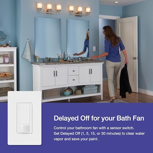Lutron Maestro Vacancy Motion Sensor Light Switch for Bathroom, Garage, Laundry Room, and Closet, for Any Light Bulbs, Auto Off Only, Single-Pole Only, No Neutral Required, MS-VPS2-BL, Black