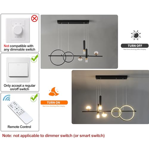 Siittoo Modern Linear Chandelier, Dimmable LED Pendant Light with Remote - color: Black Gold-Linear-48W