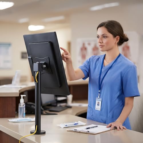Mount-It! Fixed Height POS Monitor Mount – 19.7” Monitor Pole Mount for Retail Checkout Counters and Point of Sale Systems, Bolt-Down Base, VESA 75x75 & 100x100, Fits 13–32” Monitors, 33 lb Capacity - style: 19.7 Inches