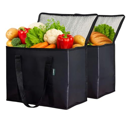2-Pack Insulated Reusable Grocery Bags – Large Cooler Tote for Cold & Hot Food, Stays Upright, Durable, Foldable for Travel and Delivery - color: Cooler Bag