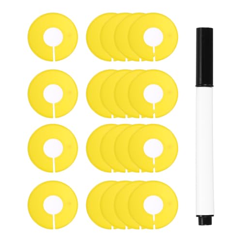 uxcell Clothes Dividers,20 Pack Round Closet Rack Dividers Clothing Rack Size Dividers Blank Labels with Marker Pen Writable & Reusable for Hanging Clothes Sorting Size, Yellow - color: Yellow