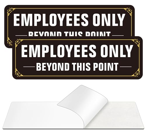 Employees Only Sign, (2 Pack) Self Adhesive Employees Only Beyond This Point Sign, Rust Free Aluminum Metal Staff Only Sticker Signs for Wall and Door (9 x 3 inches, Black/White) - color: Black /White