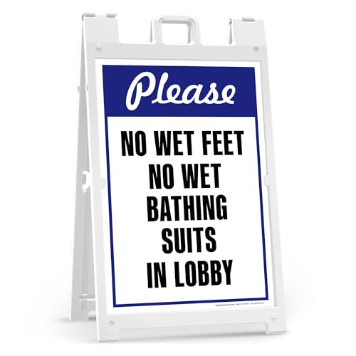 Please No Wet Feet No Wet Bathing Suits In Lobby Folding Floor Sign, 24x36 Inches, Portable A Frame, Made in USA by My Sign Center - size: 24x36 Plastic