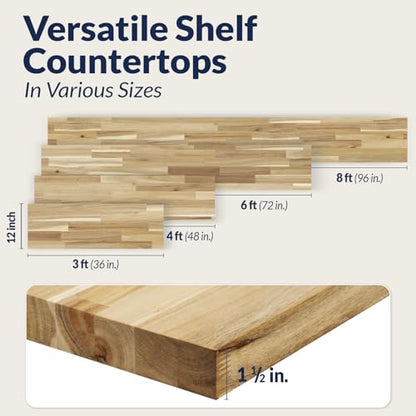 Howizz Acacia Butcher Block Shelf 12" x 36" x 1.5" Inches, Unfinished Solid Wood Shelf Board, Wooden Plank Board - color: Acacia - Finger Joint - Natural - Unfinished, size: 36"L x 12"W x 1.5"Th