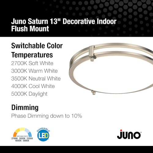Juno Saturn Flush Mount Ceiling Light with Switchable Color Temperature (2700K-5000K), 13-Inch, Brushed Nickel - color: Brushed Nickel, size: 13-Inch