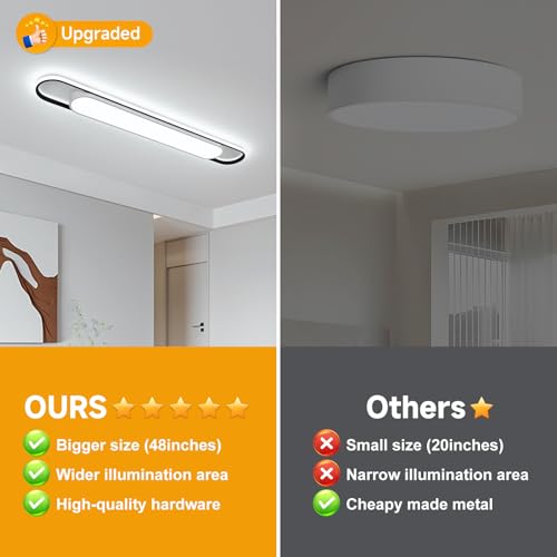 4Ft Cool White Modern LED Ceiling Lighting,65W Metal Linear Ceiling Lamp,6500K High Brightness Simple Long Light for Kitchen Dining Living Room Laundry, Garage Cloakroom Lighting (48Inch) - color: Cool White (6500K/NOT Dimmable ), size: 4 FT (48 Inch / 12
