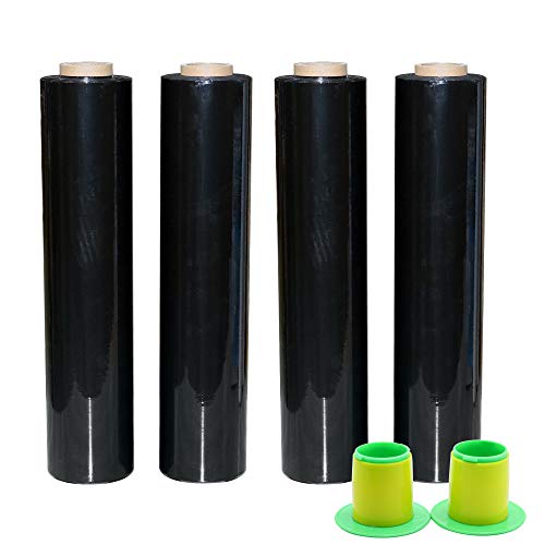 BOMEI PACK 4 Pack Industrial Black Stretch Wrap Film with Plastic Handle 18" 1200ft 72Gauge for Pallet Wrap, Durable Self-Adhering Packing, Moving, Packaging, Heavy Duty Shrink Film - color: Black