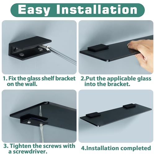Alise Glass Shelf Brackets, Fits 8–12 mm Glass for Shower Use, 2 Pack - color: Black