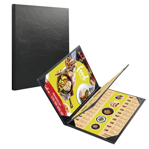 Leather Menu Holder Water Proof Dinner Menu Cover Holder for Restaurant,Hotel,Bar,Cocktails Menu Covers (1, 8.5 x 11 inch (4 Views/ 1 Pack)) - size: 8.5 x 11 inch (4 views/ 1 pack)