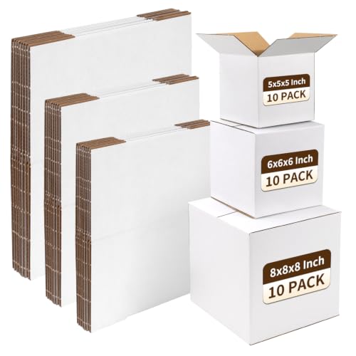 Assorted Shipping Boxes 8X8X8 & 6X6X6 & 5X5X5 Pack of 30, Small shipping box White, 10 PCS Each Corrugated Cardboard Box for Packaging Small Business, Mailing - color: White 30 Pack, size: 8X8X8 & 6X6X6 & 5X5X5