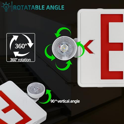 Red LED Exit Sign Emergency Light Combo UL, 2 Pack - color: White Housing+Red Letter+Light, size: 2 Pack