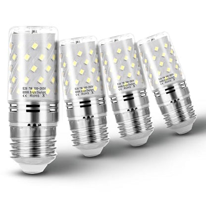 E26 60W Replacement LED Candelabra Corn Bulbs 7W 6000K Daylight, 4 Pack