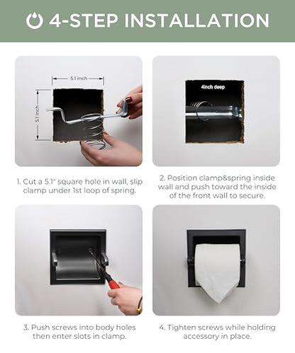 FORIOUS Recessed Toilet Paper Holder, Wall Mount Bathroom Tissue Holder - color: Matte Black